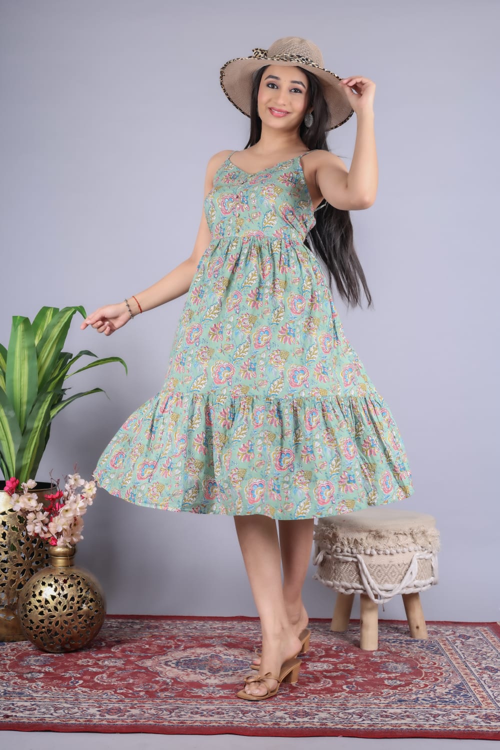 Yogita Beautiful Cotton 60-60 cambric Floral Print Middi type Gown