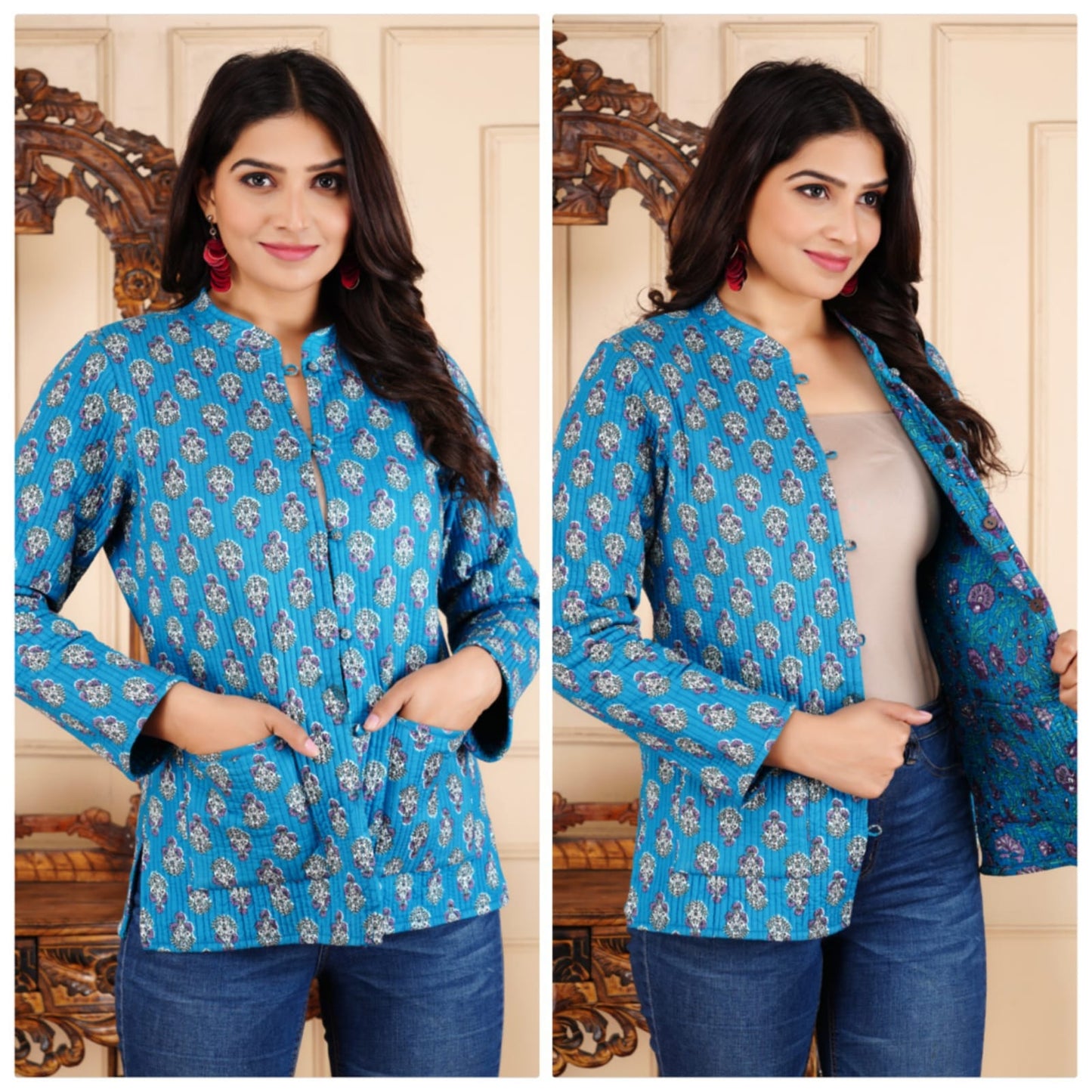 Jaipuri Quilted Reversible Both Side Rajasthani Cotton Printed Jacket