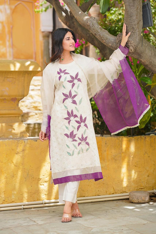 Naina Cotton Chiffli Hand work Aline Kurta set