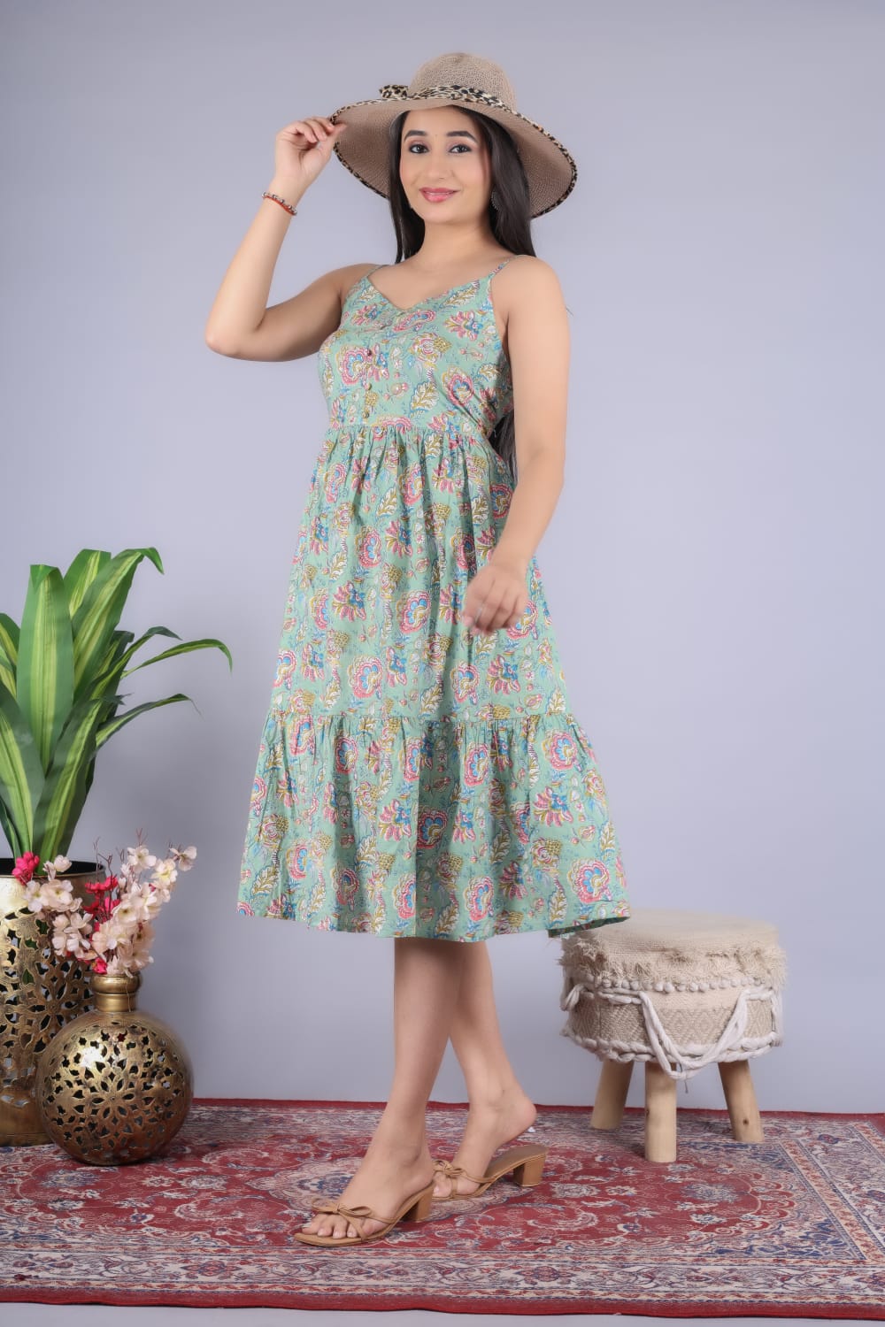 Yogita Beautiful Cotton 60-60 cambric Floral Print Middi type Gown